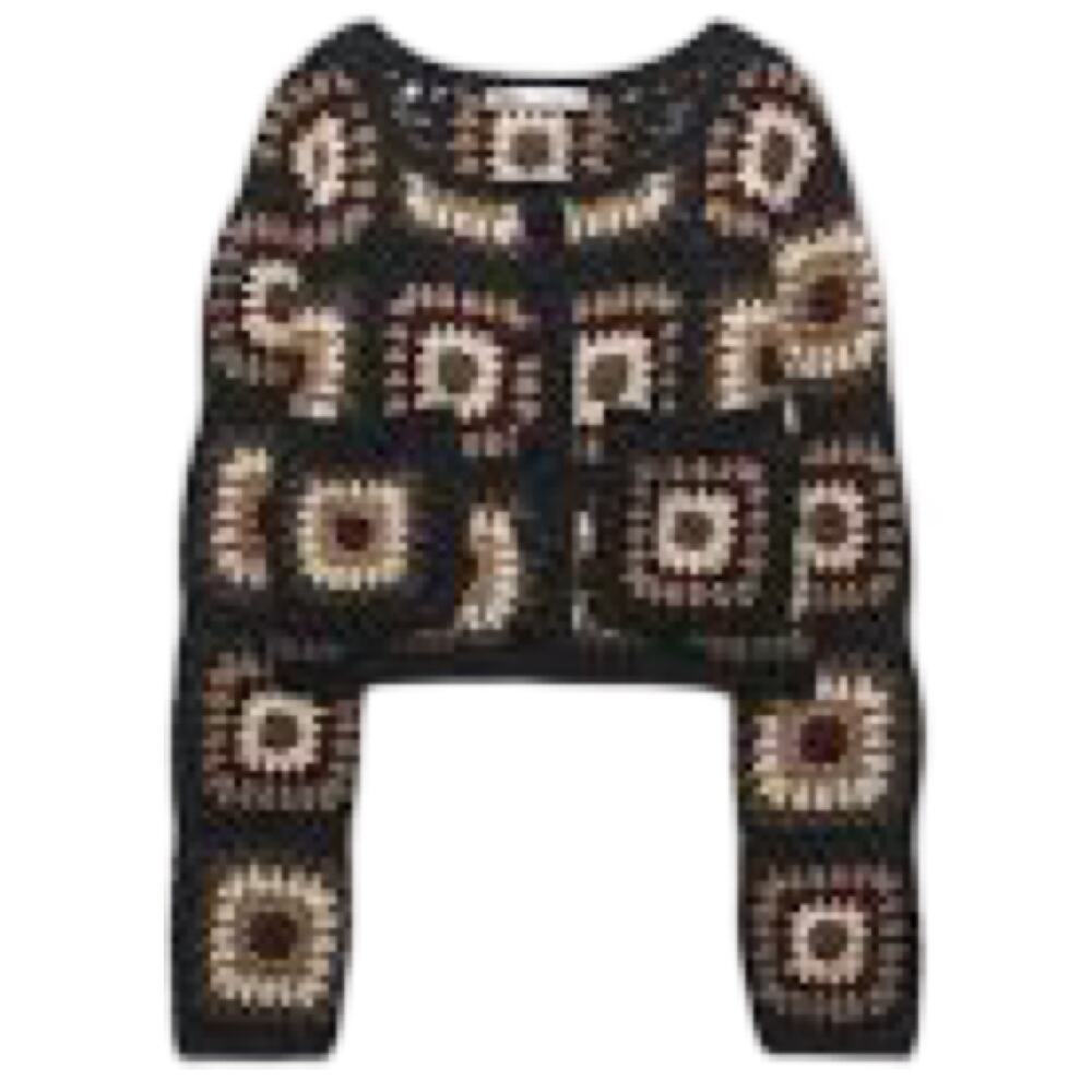 Zara Crochet Granny Square Cardigan Black Brown Tan Maroon Cropped Size S
